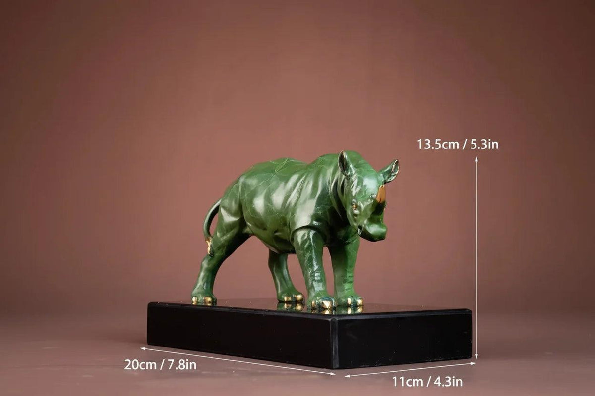 Luxury Green Rhinoceros Statue Decorative Animal Sculpture for Home & Office Decor