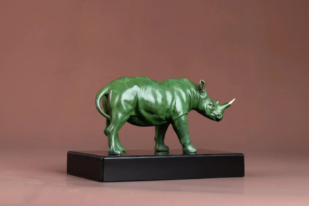 Luxury Green Rhinoceros Statue Decorative Animal Sculpture for Home & Office Decor