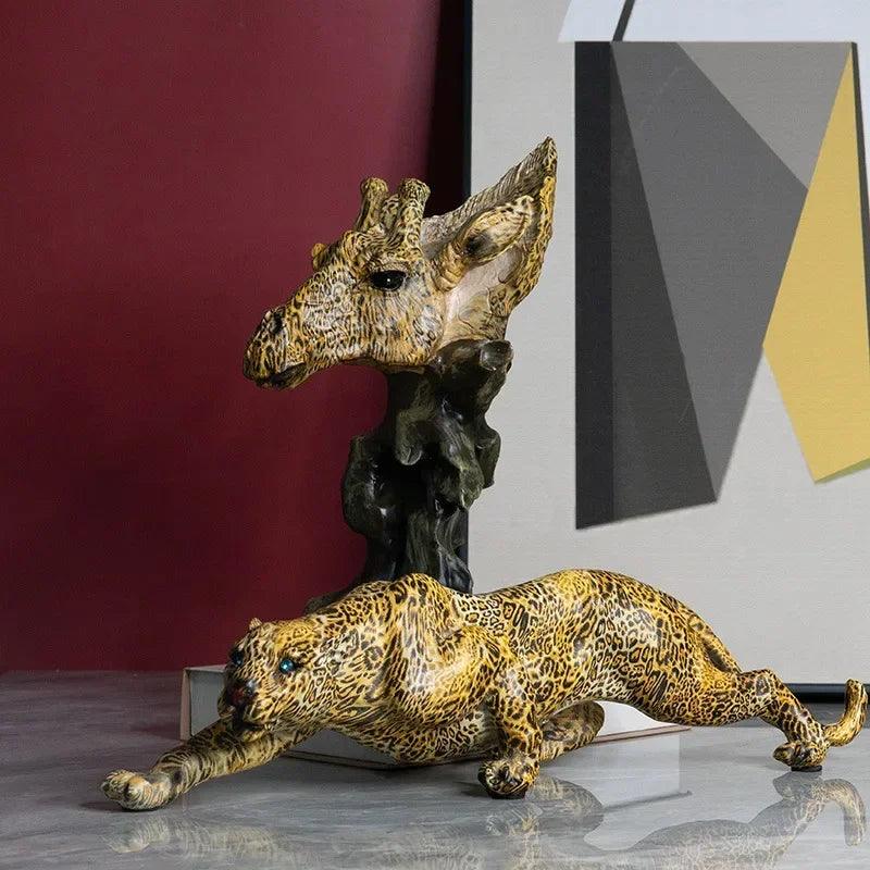 Luxury Leopard Animal Figurine Sculpture for Modern Home & Office Decor