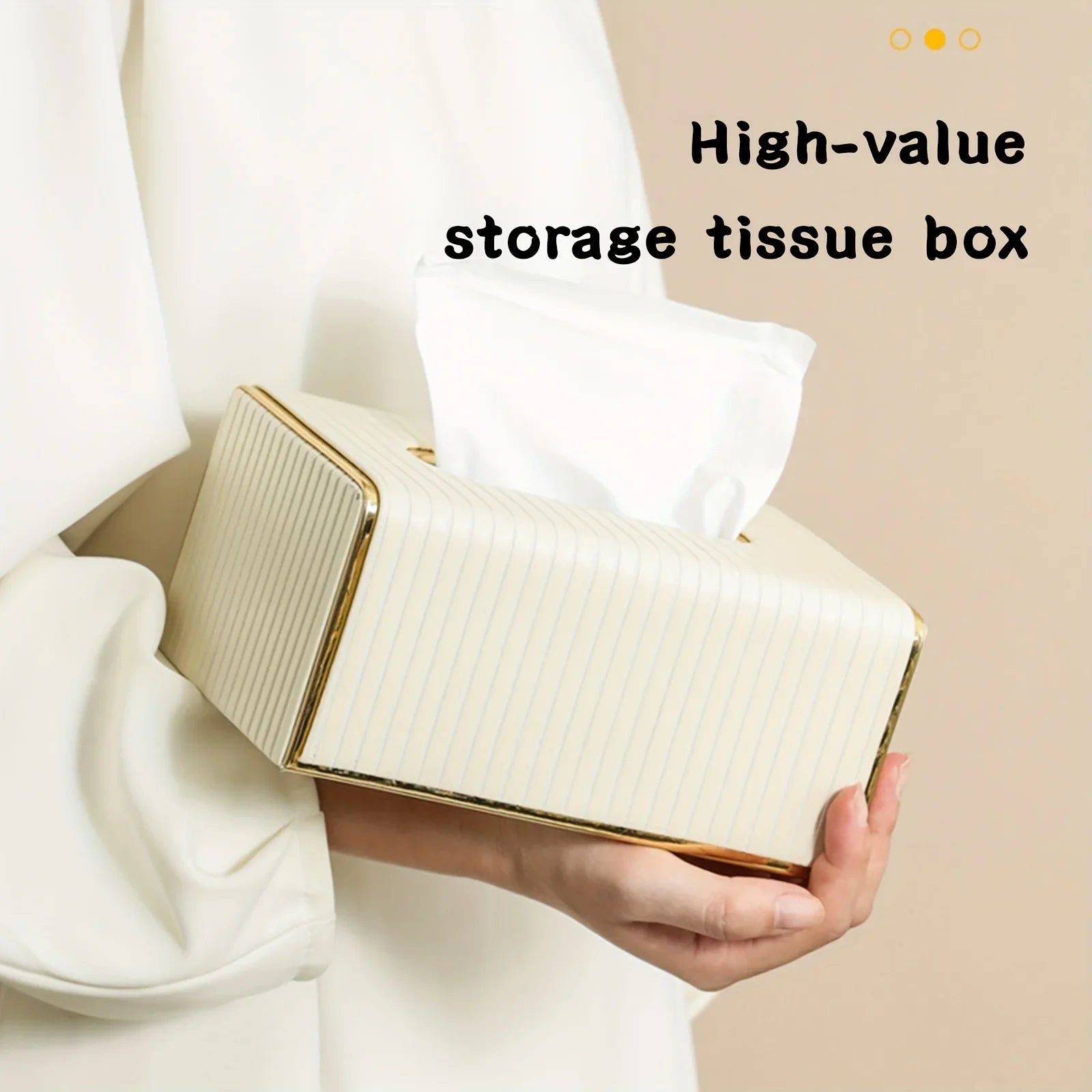 [Luxury Tissue Box Cover] Premium Faux Leather 1-Pack Striped Tissue Box Cover | Dual-Purpose for Dining Table & Home Decor, Golden Accents, Holds Standard Tissues, Modern Luxury Design for Living Room, Office, Hotel