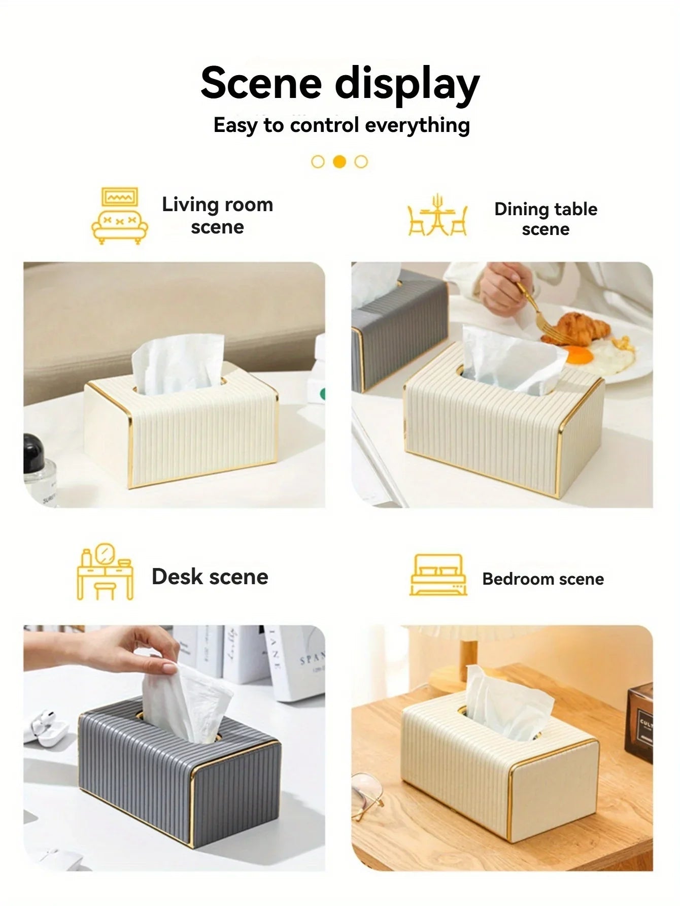 [Luxury Tissue Box Cover] Premium Faux Leather 1-Pack Striped Tissue Box Cover | Dual-Purpose for Dining Table & Home Decor, Golden Accents, Holds Standard Tissues, Modern Luxury Design for Living Room, Office, Hotel