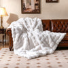 Luxury Fuzzy Plush Rabbit Fur Bubble Blanket for Armchair-White
