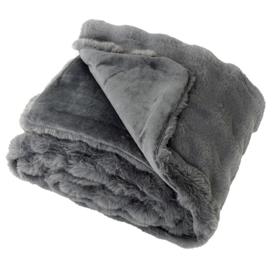 Luxury Fuzzy Plush Rabbit Fur Bubble Blanket for Armchair-Gray