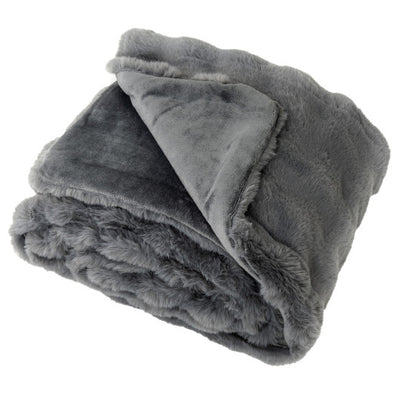 Luxury Fuzzy Plush Rabbit Fur Bubble Blanket for Armchair-Gray