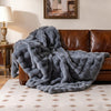 Luxury Fuzzy Plush Rabbit Fur Bubble Blanket for Armchair-Gray
