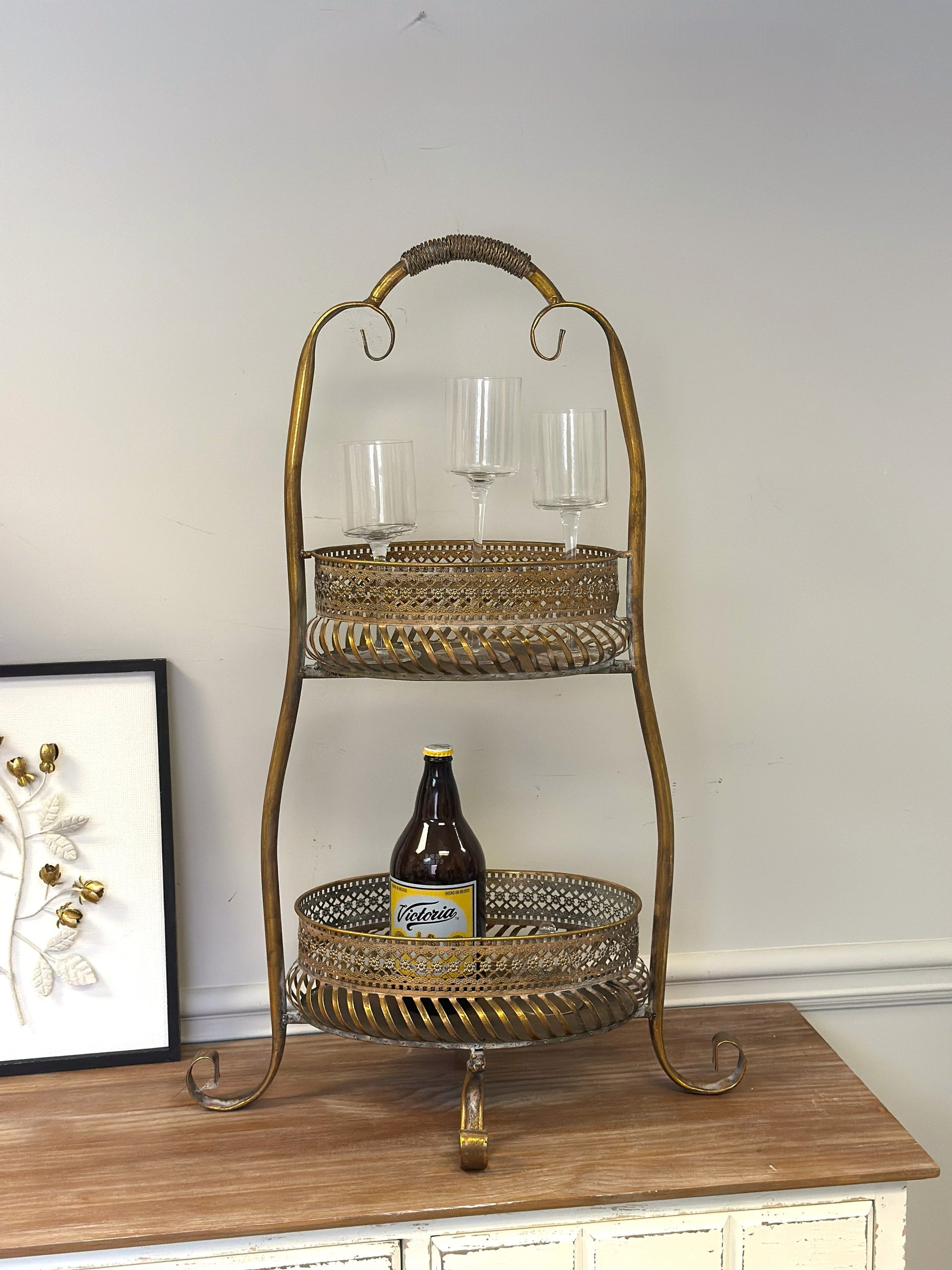 Vintage 2-Tier Metal Bar Cart Stand