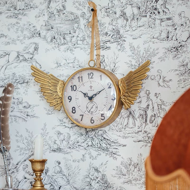 IRON CLOCK WITH ANGEL WING