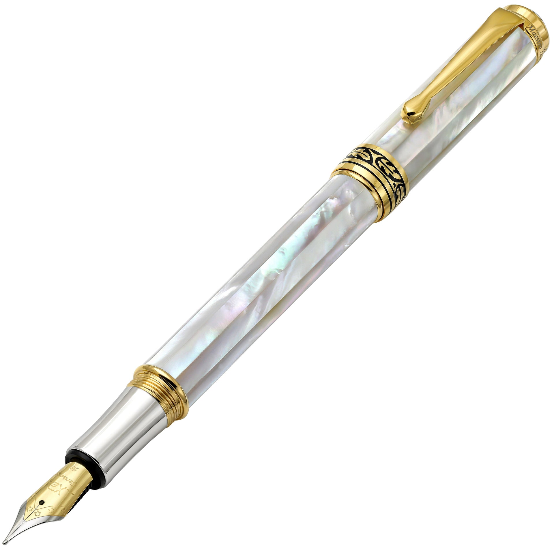 Maestro® 18K Gold Plated Fountain Pen (Medium Nib) - Oceanic White Mother of Pearl