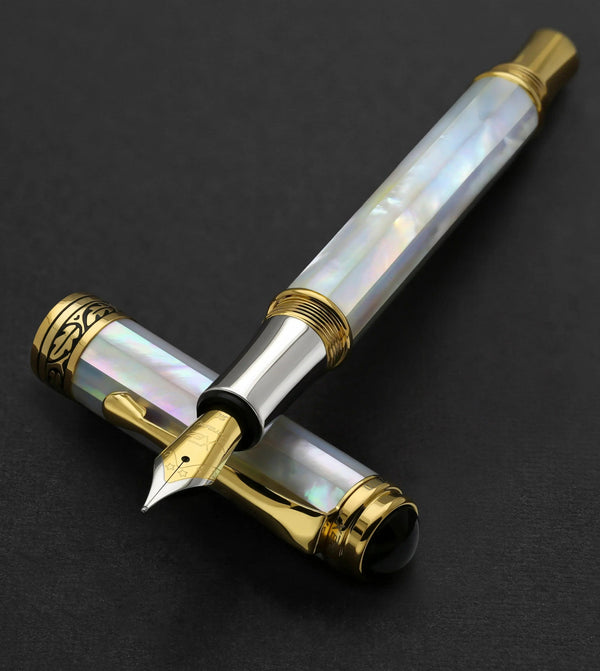 Maestro® 18K Gold Plated Fountain Pen (Medium Nib) - Oceanic White Mother of Pearl - Gifts for You 'n Me