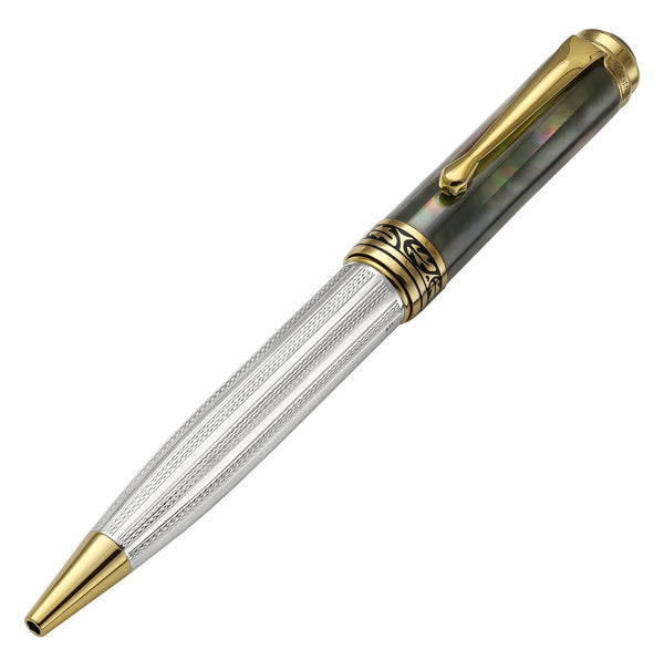 Maestro® 925 Sterling Silver Fountain (Fine Nib) and Ballpoint Pen Set - Tahitian Black Mother of Pearl Cap