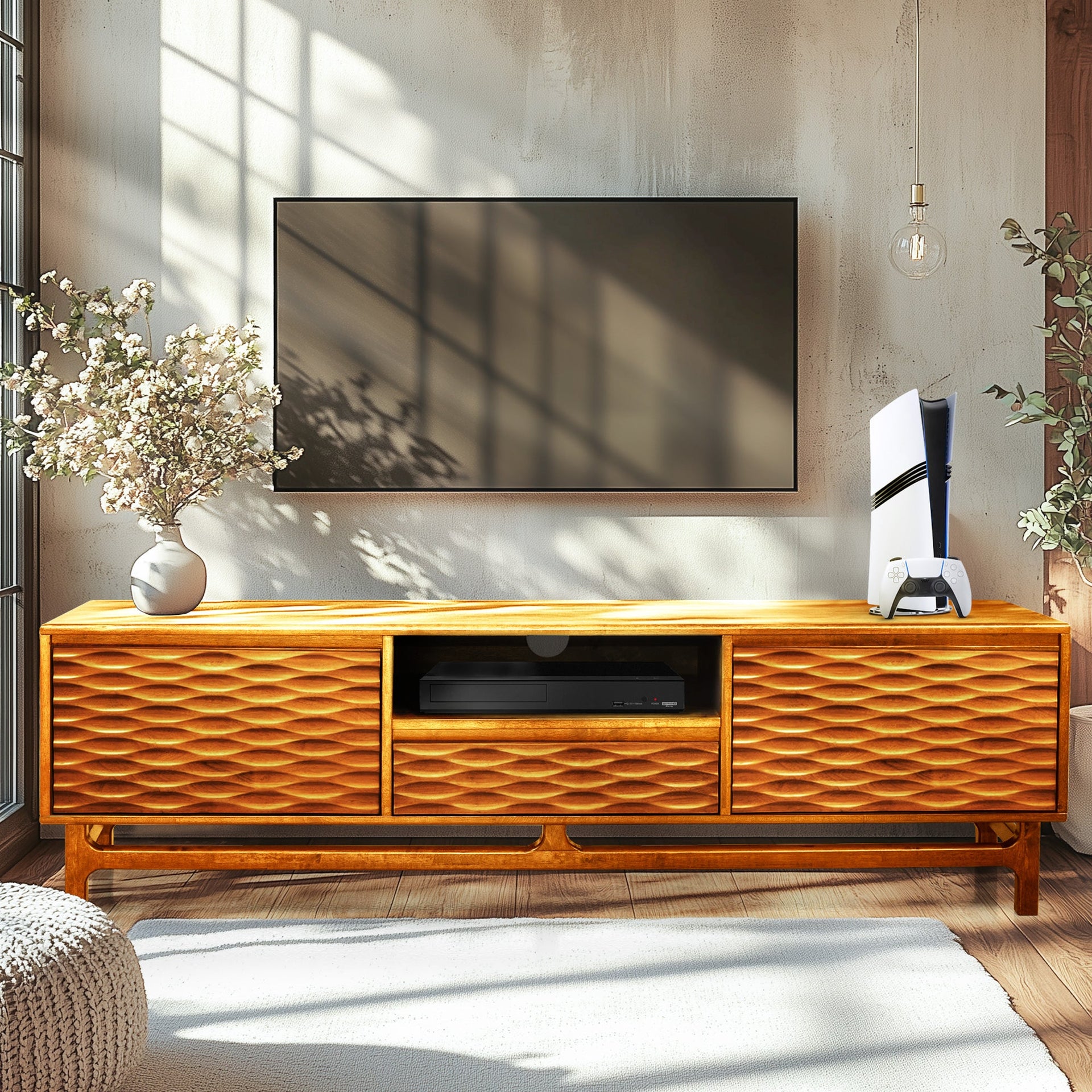 Acacia Elara TV Stand with Storage and Cable Management for TVs up to 80