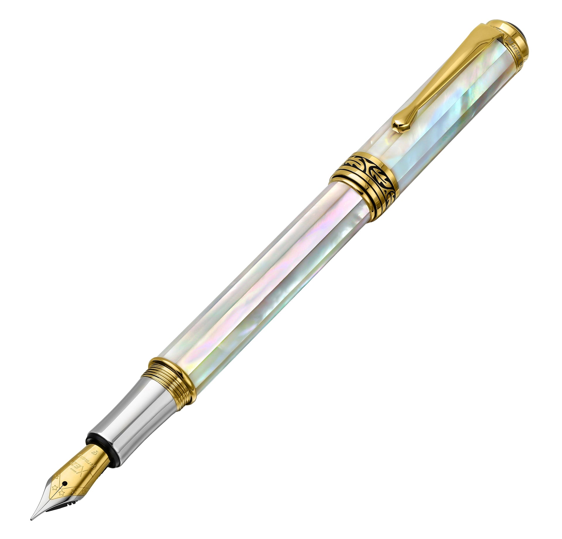 Maestro® 18K Gold Plated Fountain Pen (Fine Nib) - Oceanic White mother-of-pearl