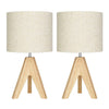 Set of 2 - Solid Wood Tripod Table Lamp with Beige Linen Drum Shade