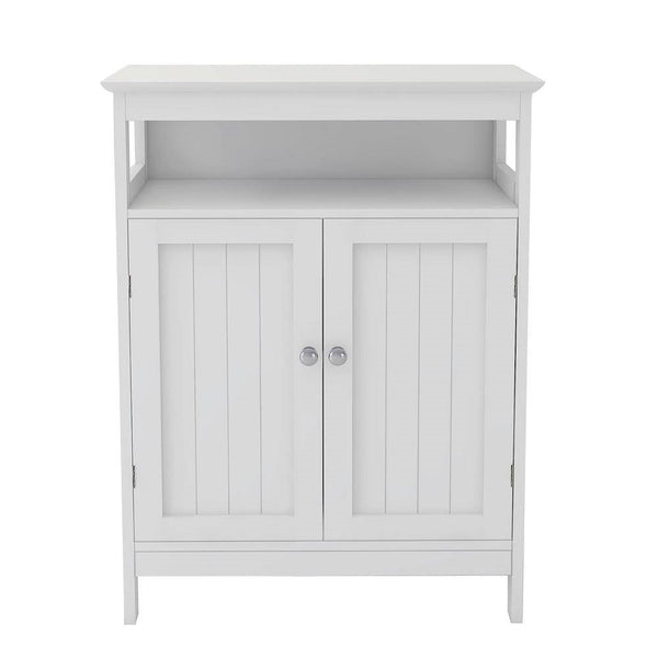 2-Door Bathroom Linen Cabinet with Storage Shelf in White Wood Finish