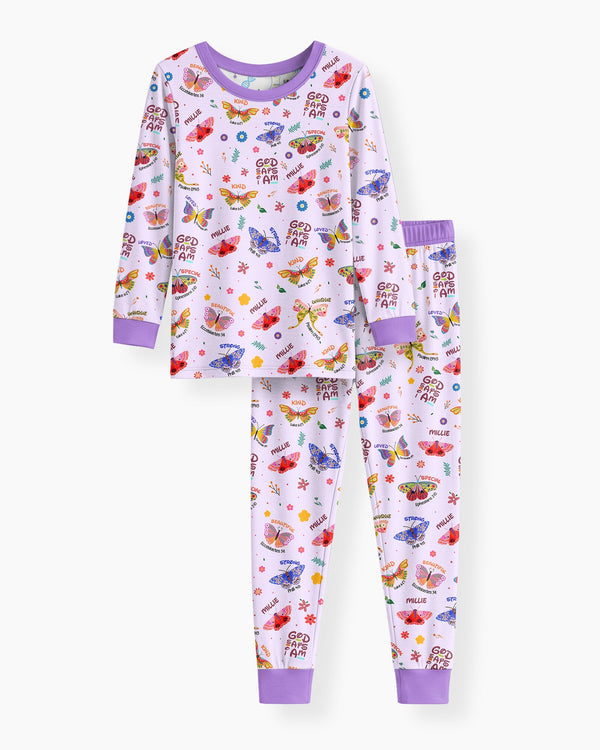 Custom Name God says I am Butterfly Bamboo Two Piece Long Sleeve Pajama Set