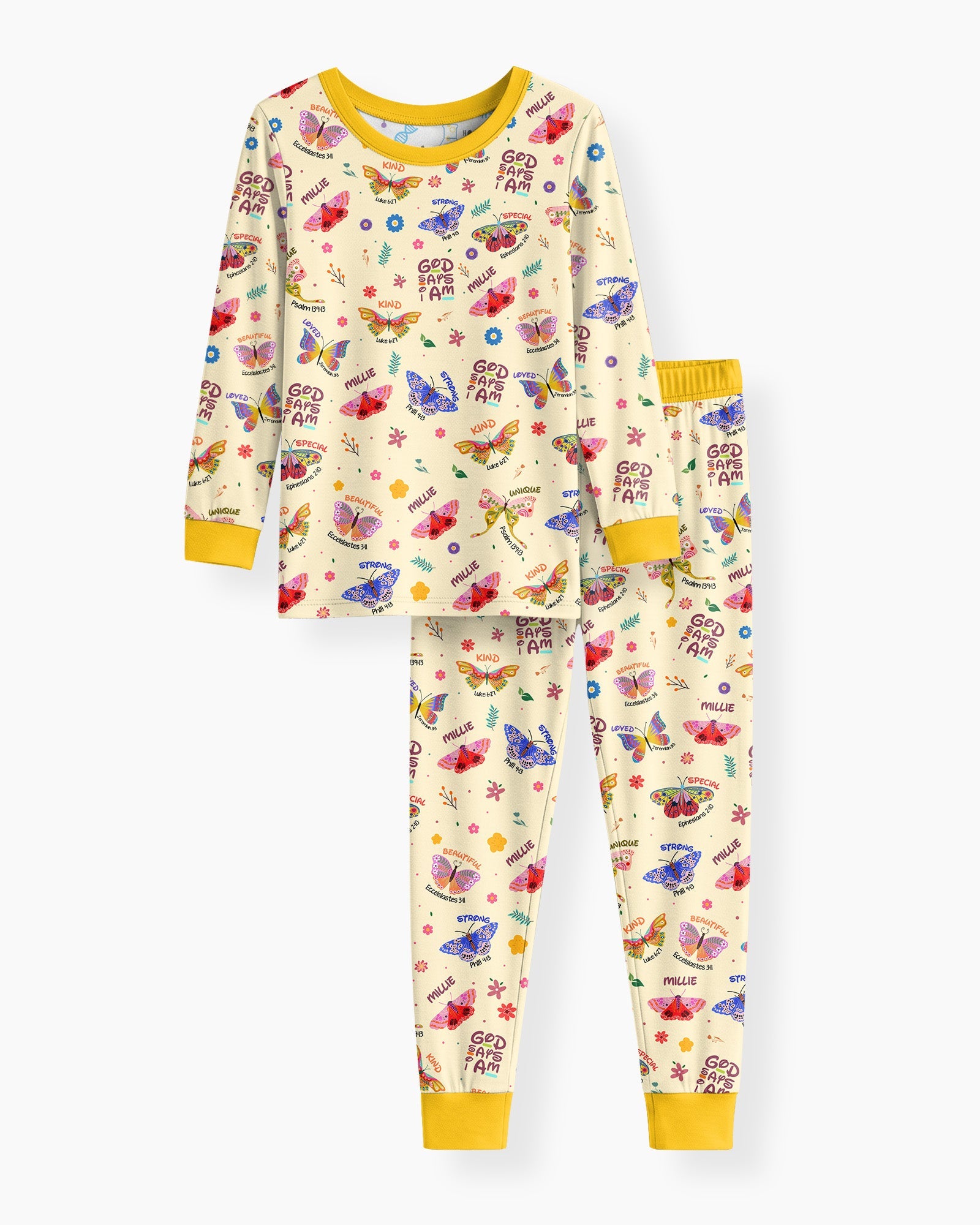 Custom Name God says I am Butterfly Bamboo Two Piece Long Sleeve Pajama Set