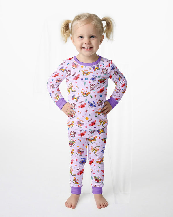Custom Name God says I am Butterfly Bamboo Two Piece Long Sleeve Pajama Set