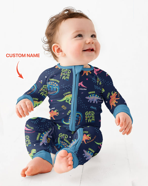 Custom Name God says I am Dinosaur Bamboo Convertible Zippy