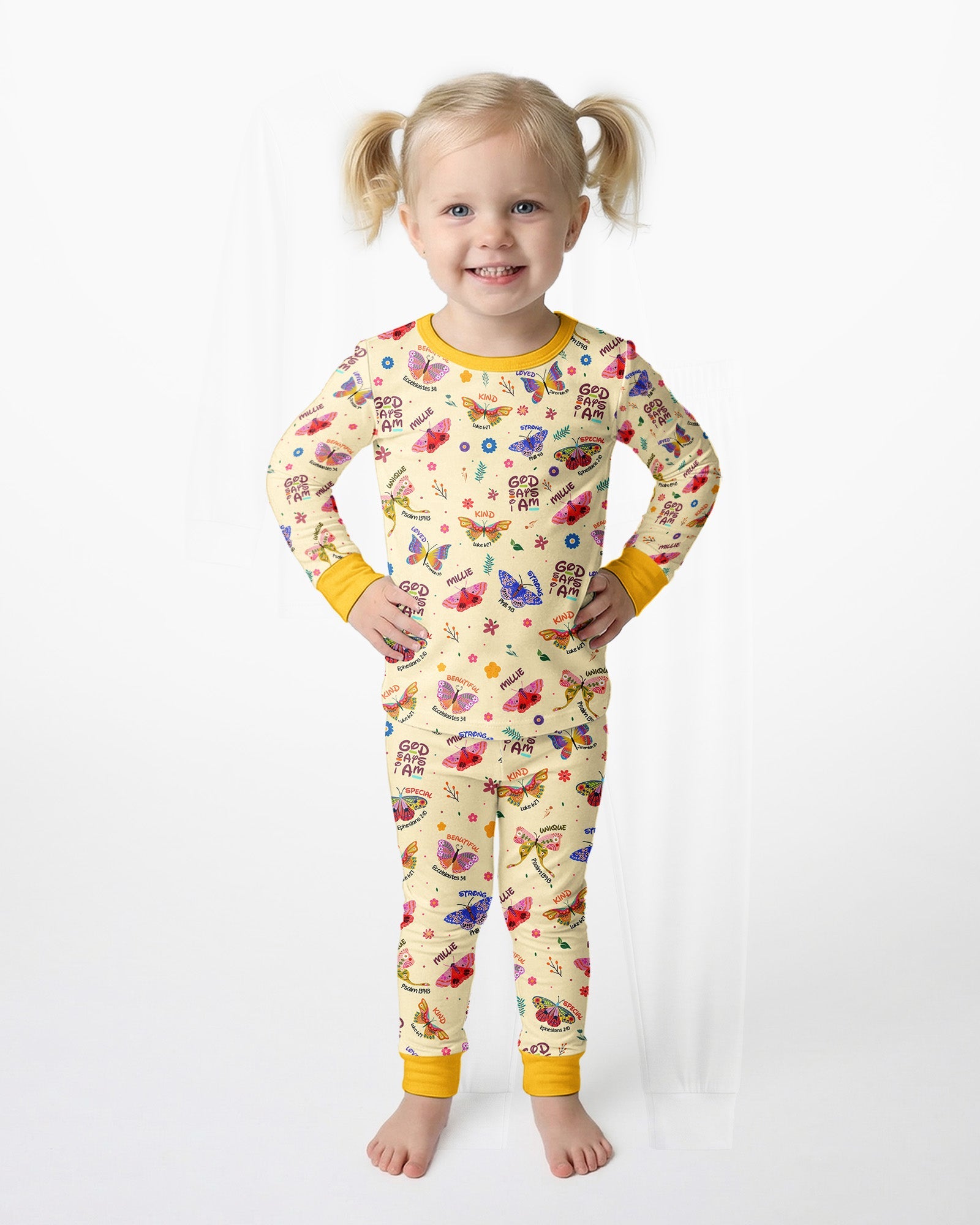 Custom Name God says I am Butterfly Bamboo Two Piece Long Sleeve Pajama Set