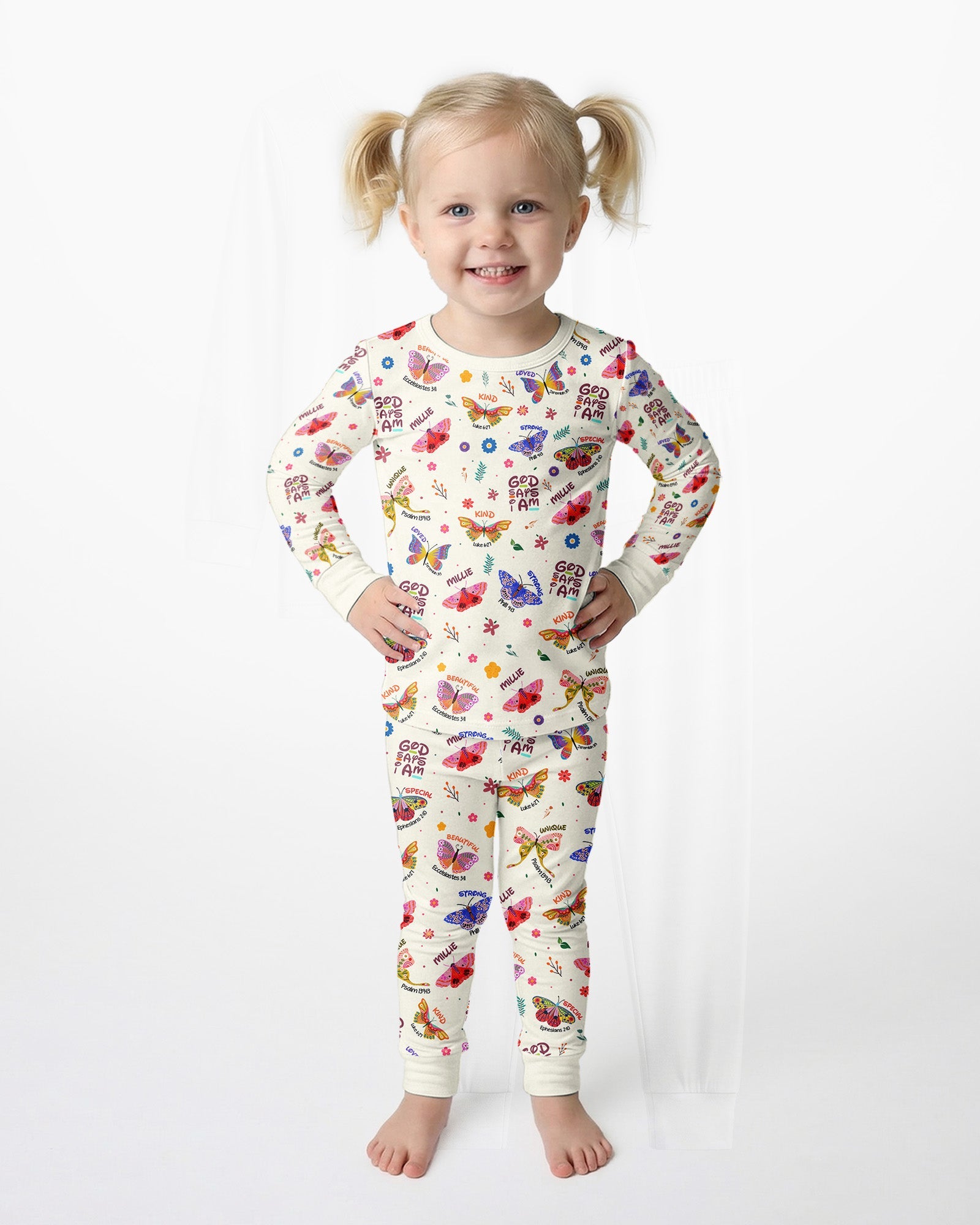 Custom Name God says I am Butterfly Bamboo Two Piece Long Sleeve Pajama Set