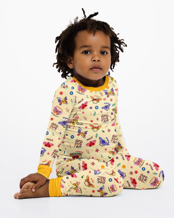 Custom Name God says I am Butterfly Bamboo Two Piece Long Sleeve Pajama Set