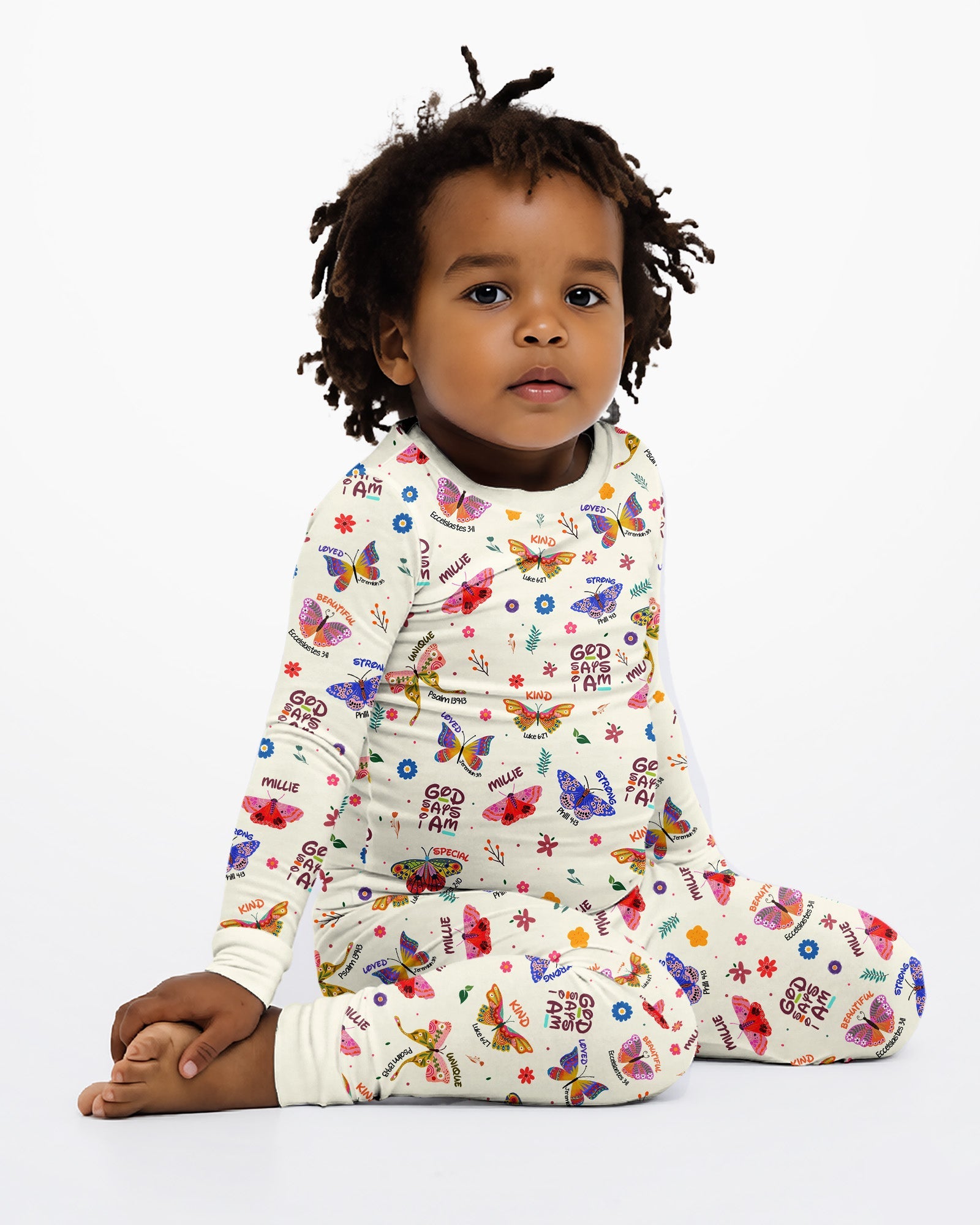 Custom Name God says I am Butterfly Bamboo Two Piece Long Sleeve Pajama Set