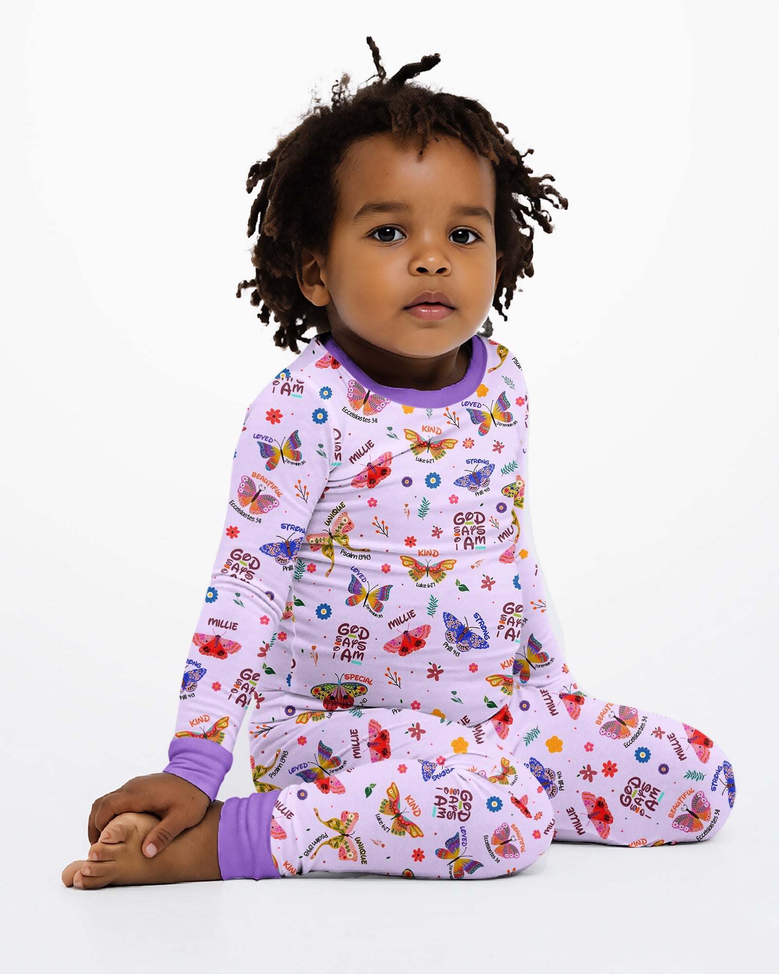 Custom Name God says I am Butterfly Bamboo Two Piece Long Sleeve Pajama Set