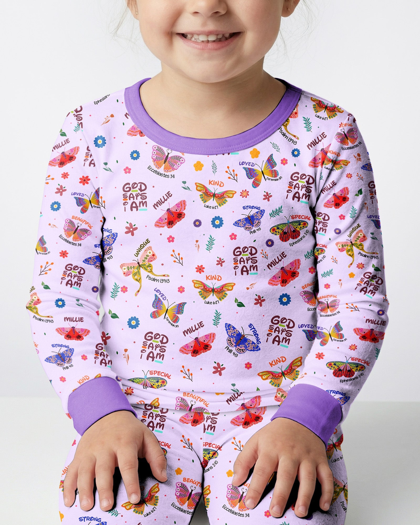 Custom Name God says I am Butterfly Bamboo Two Piece Long Sleeve Pajama Set