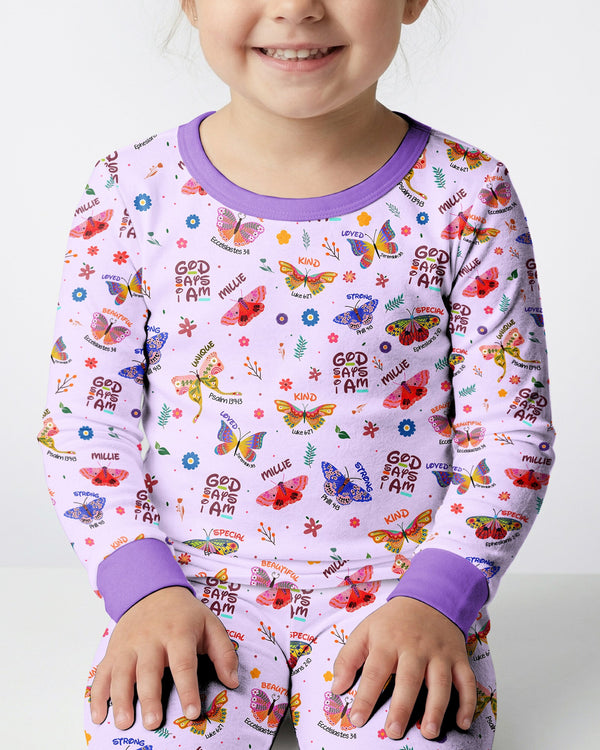 Custom Name God says I am Butterfly Bamboo Two Piece Long Sleeve Pajama Set