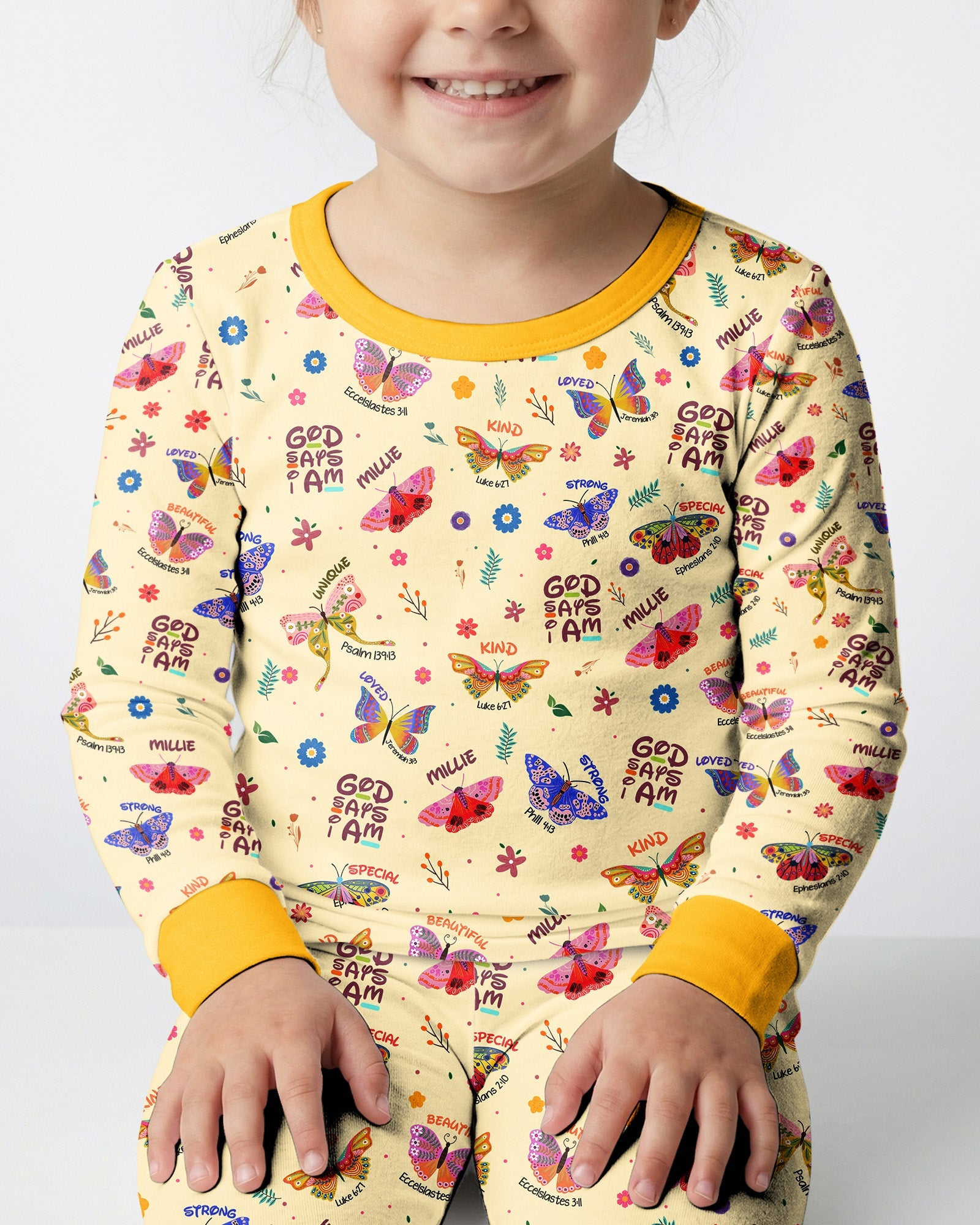 Custom Name God says I am Butterfly Bamboo Two Piece Long Sleeve Pajama Set