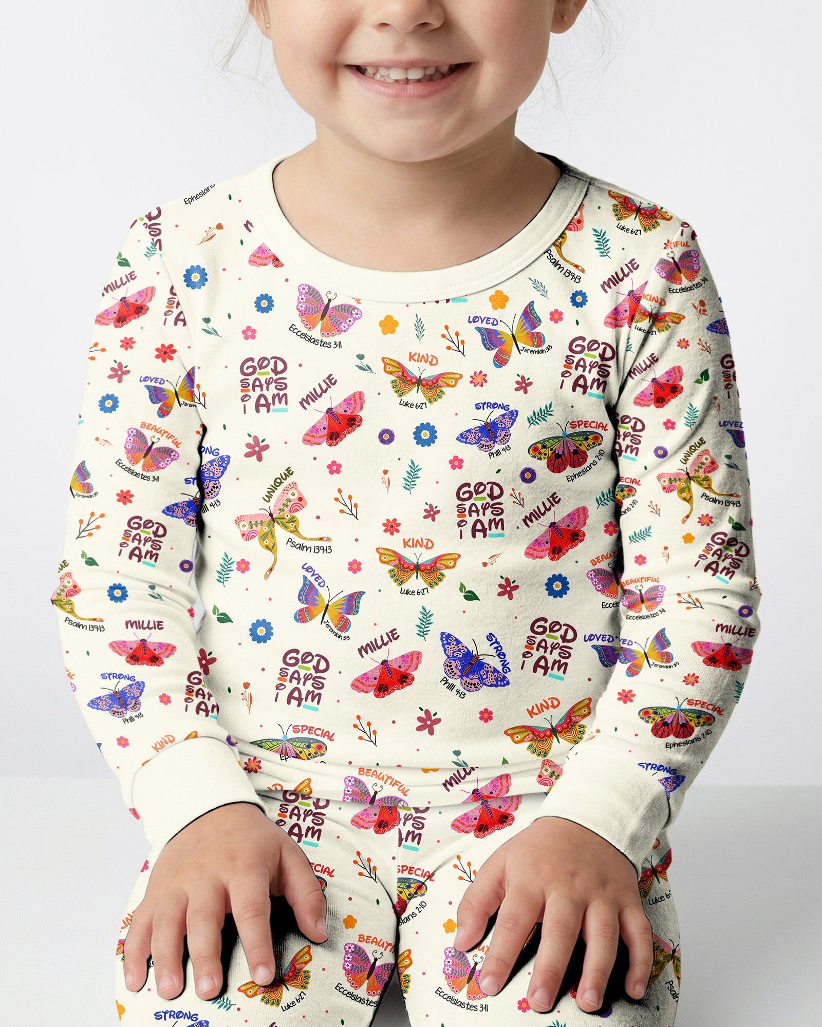 Custom Name God says I am Butterfly Bamboo Two Piece Long Sleeve Pajama Set