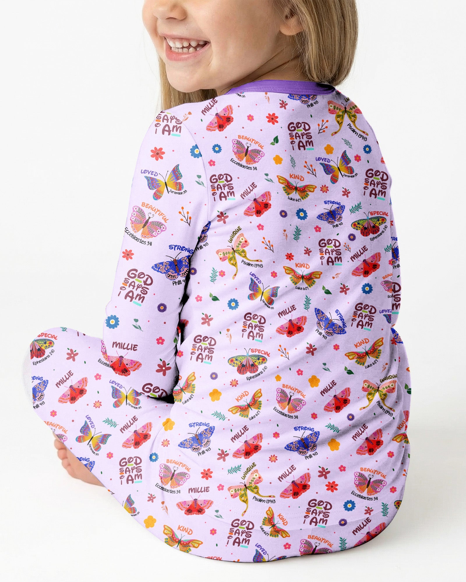 Custom Name God says I am Butterfly Bamboo Two Piece Long Sleeve Pajama Set