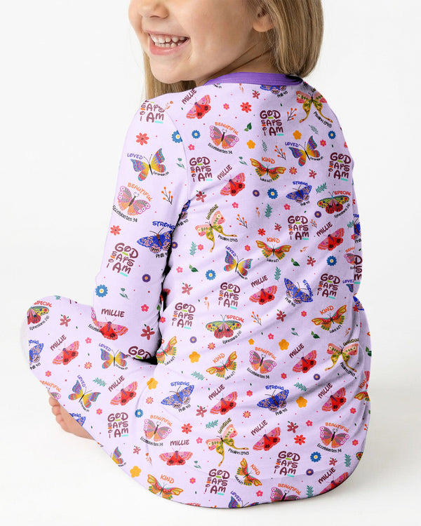 Custom Name God says I am Butterfly Bamboo Two Piece Long Sleeve Pajama Set