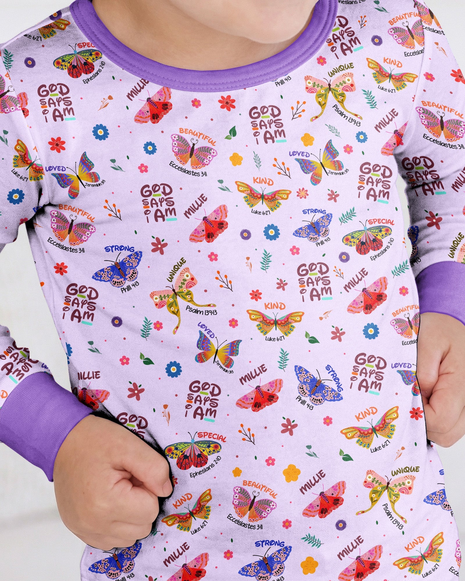 Custom Name God says I am Butterfly Bamboo Two Piece Long Sleeve Pajama Set