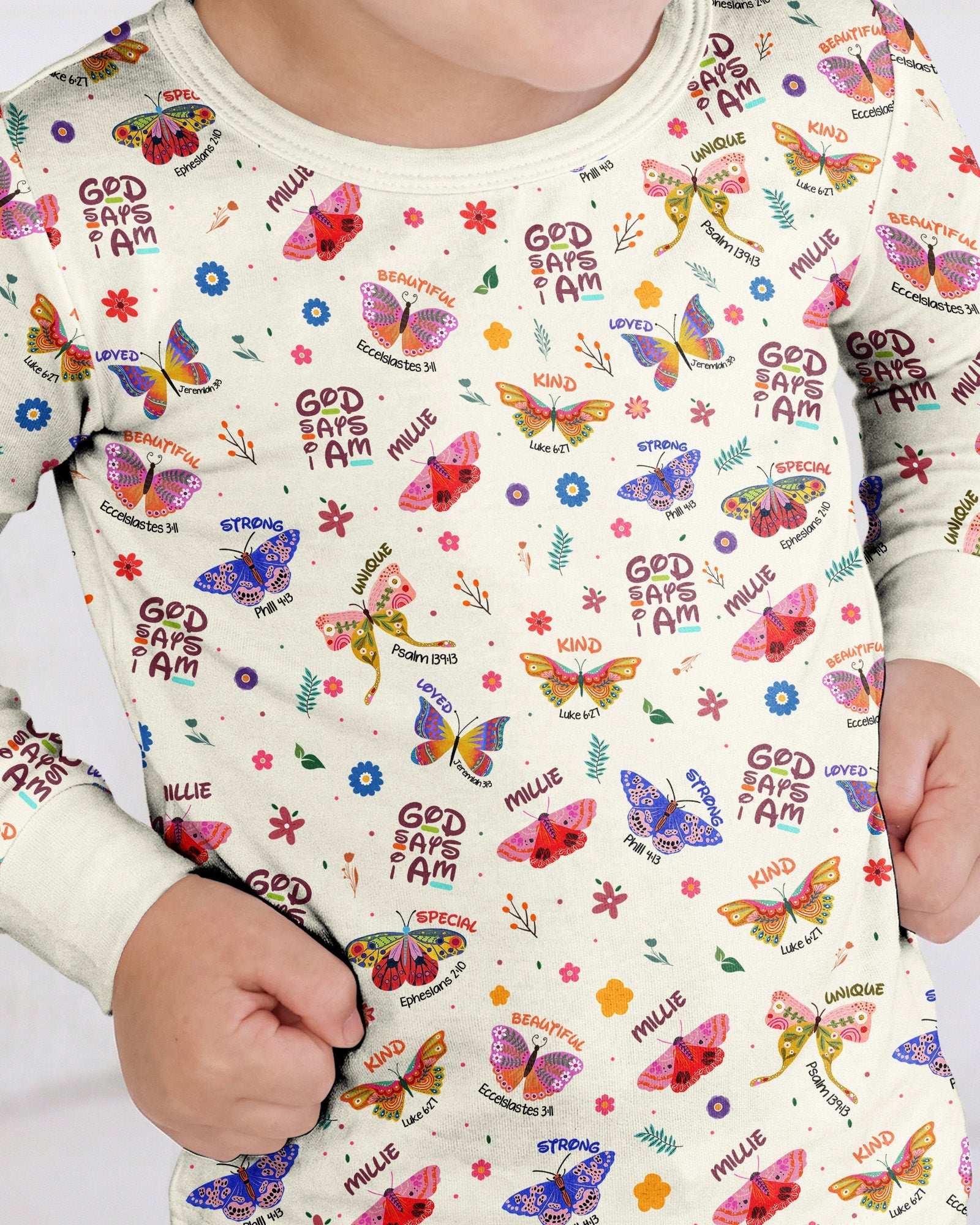Custom Name God says I am Butterfly Bamboo Two Piece Long Sleeve Pajama Set