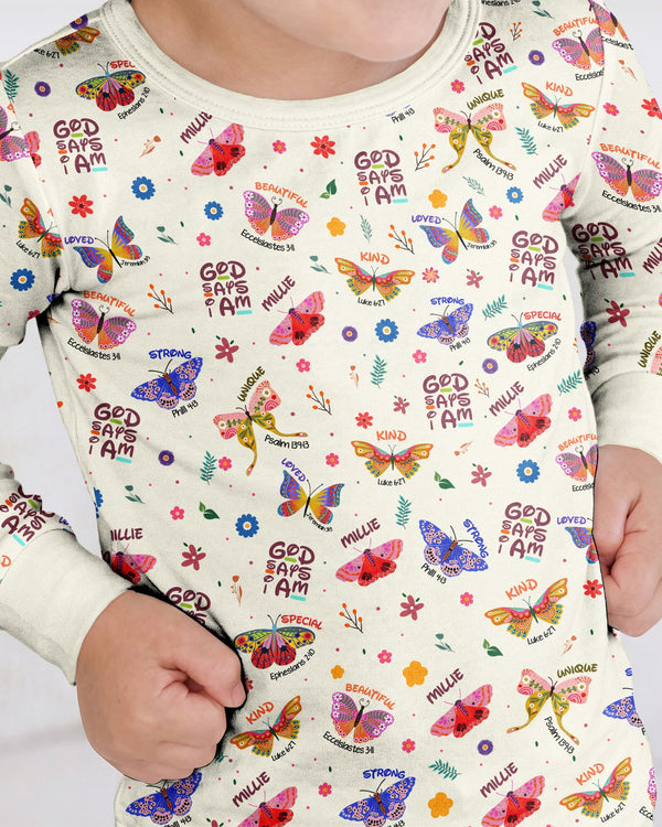 Custom Name God says I am Butterfly Bamboo Two Piece Long Sleeve Pajama Set