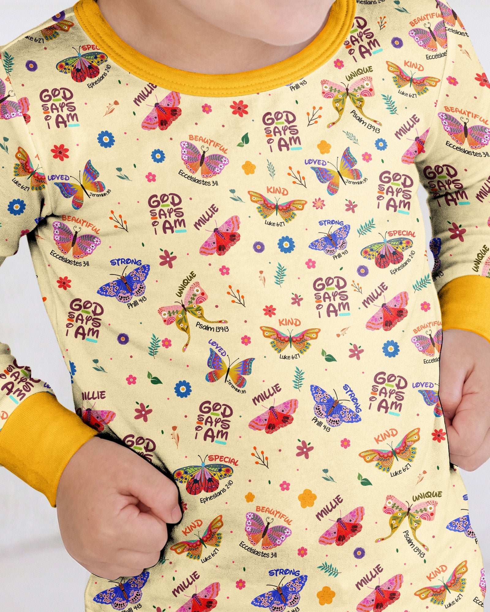 Custom Name God says I am Butterfly Bamboo Two Piece Long Sleeve Pajama Set
