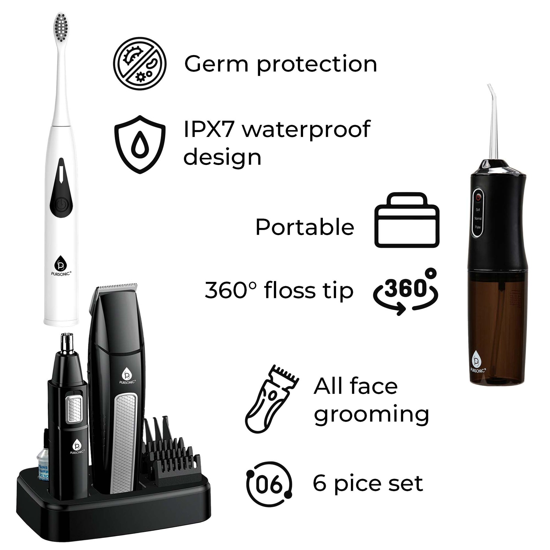 Mario Lopez Ultimate Grooming & Oral Care Bundle: Men's Grooming Kit, Triple-Head Electric Tooth Wizard, and USB Water Flosser