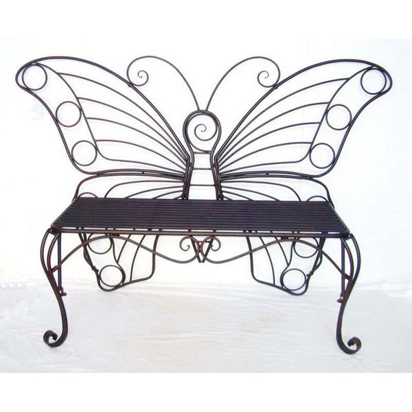 Modern Outdoor Butterfly Garden Bench in Black Metal Finish