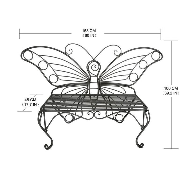 Modern Outdoor Butterfly Garden Bench in Black Metal Finish