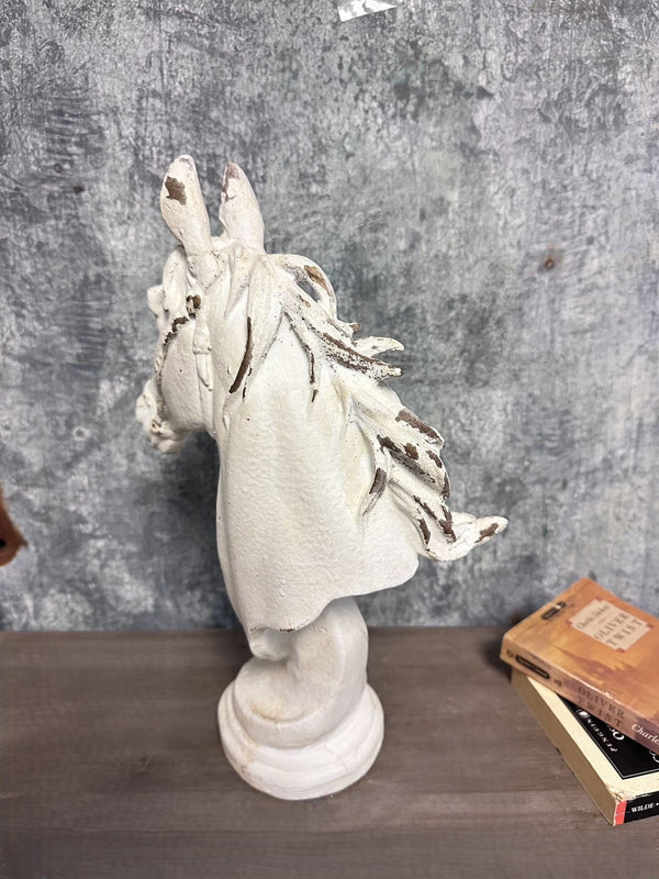 Distressed White Horse Head Bust Sculpture
