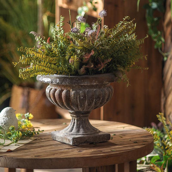 Distressed Black Pedestal Urn Planter VagabondVintage