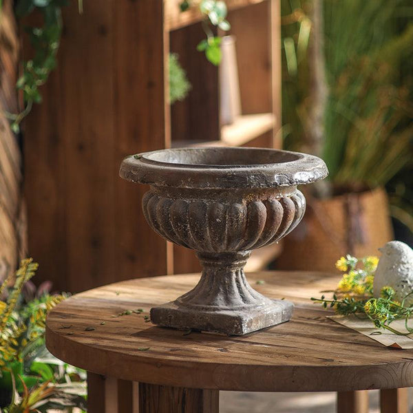 Distressed Black Pedestal Urn Planter VagabondVintage