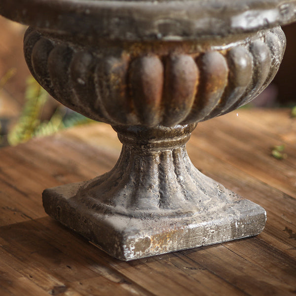 Distressed Black Pedestal Urn Planter VagabondVintage