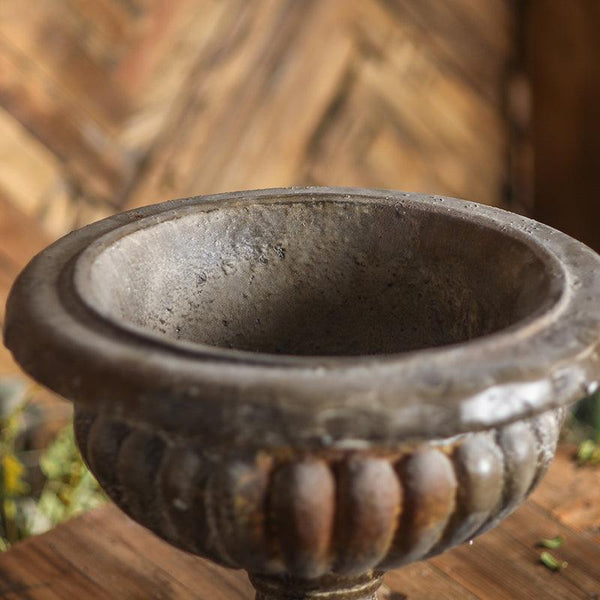 Distressed Black Pedestal Urn Planter VagabondVintage