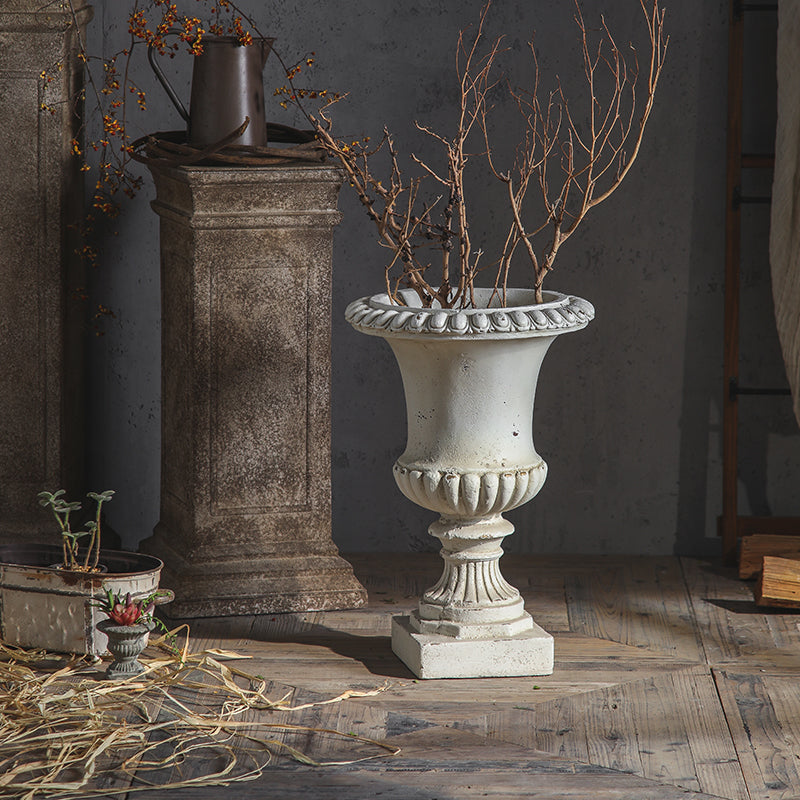 Distressed White Pedestal Urn Planter VagabondVintage