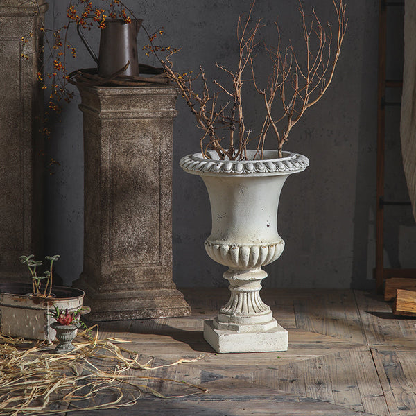 Distressed White Pedestal Urn Planter VagabondVintage