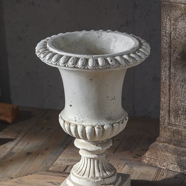 Distressed White Pedestal Urn Planter VagabondVintage