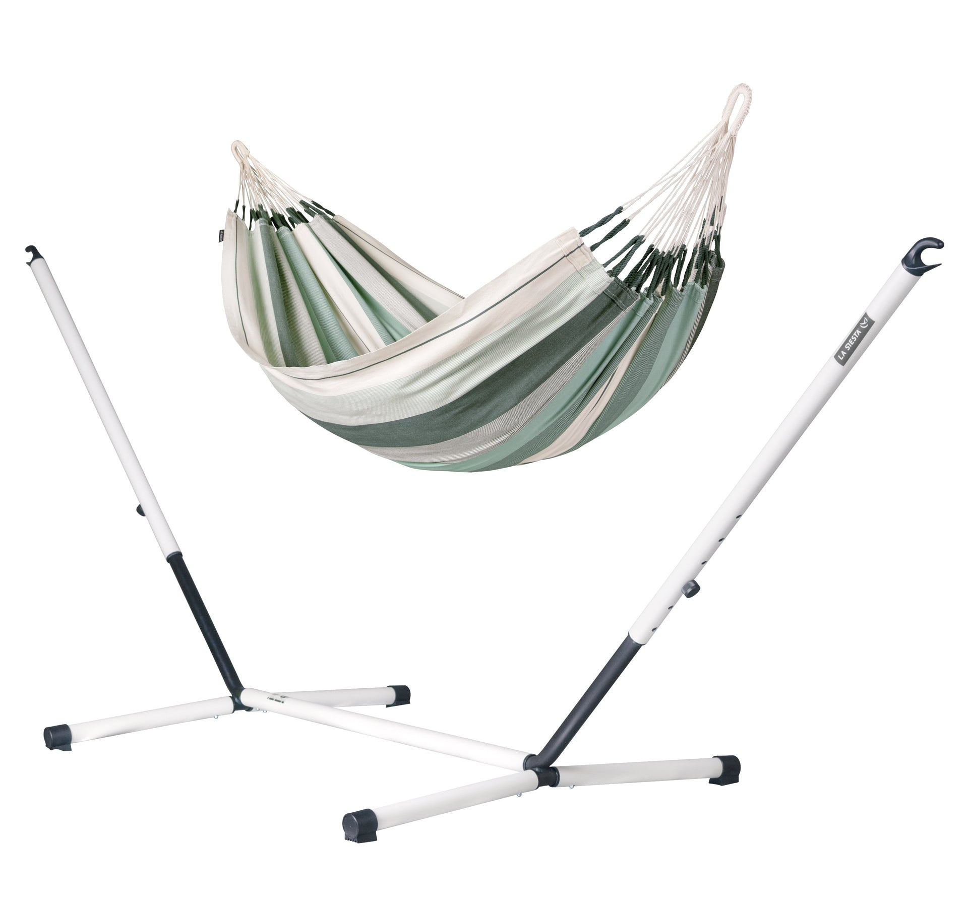 Nautico Cool Grey Organic Olive - Organic Cotton Double Hammock with Powder Coated Steel Stand