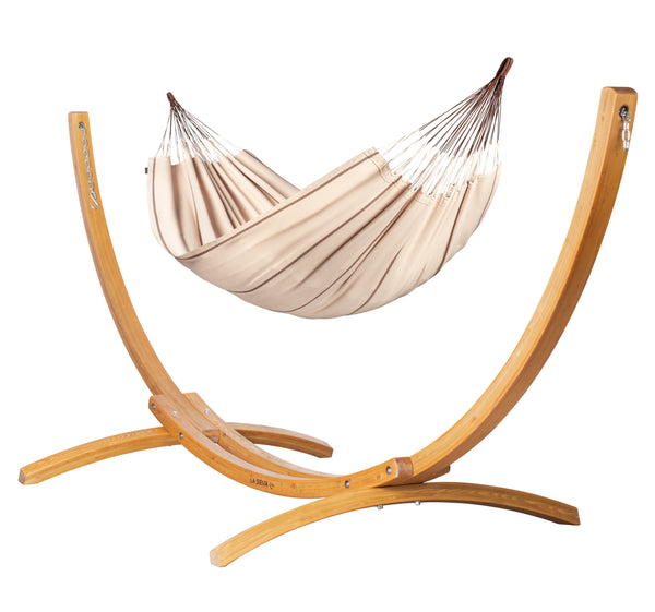 Elipso Organic Nougat - Organic Cotton Double Hammock with FSC® certified Larch Stand LA SIESTA